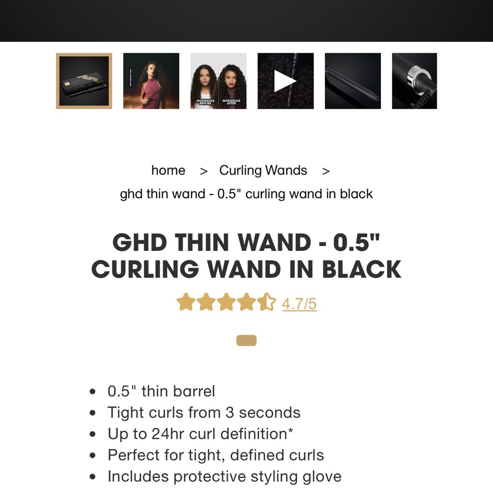 ghd Black Thin Curling Wand 0.5"